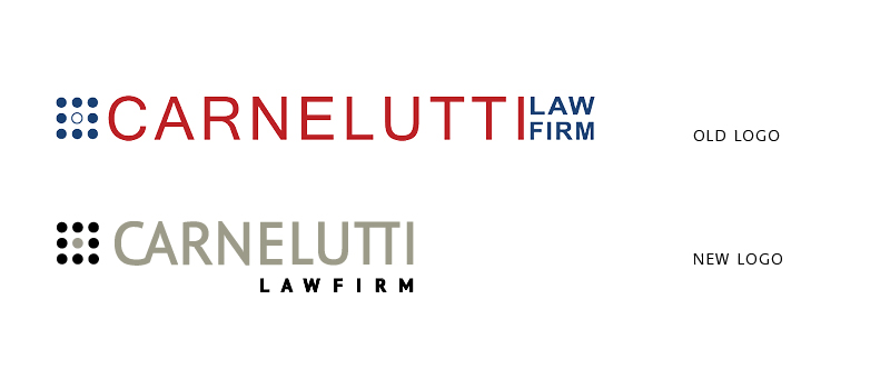 Confronto fra il vecchio logo dello Studio Legale Carnelutti e il nuovo restyling realizzato da Eclettica Akura.